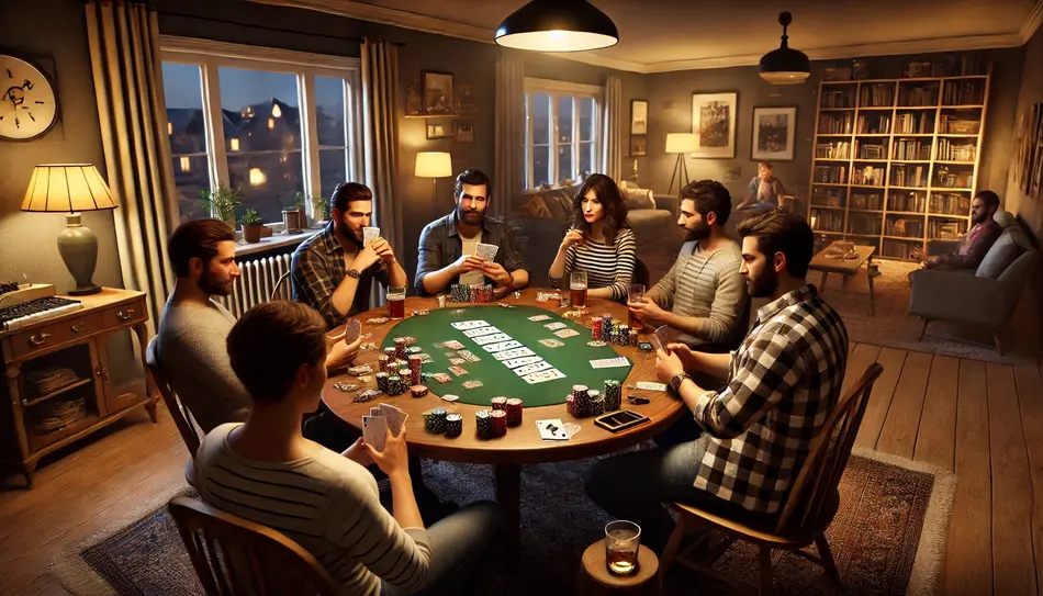 Amigos jugando al póker en casa