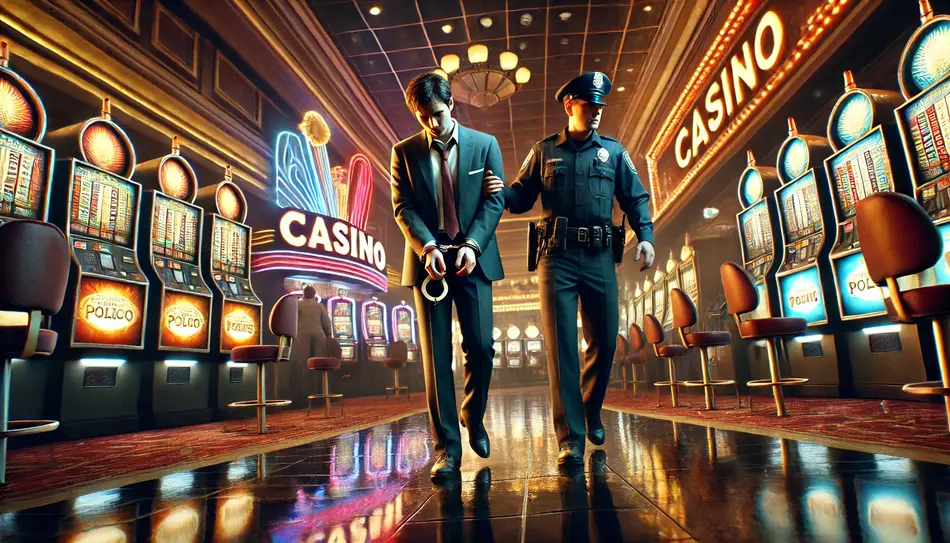 Hombre esposado en un casino