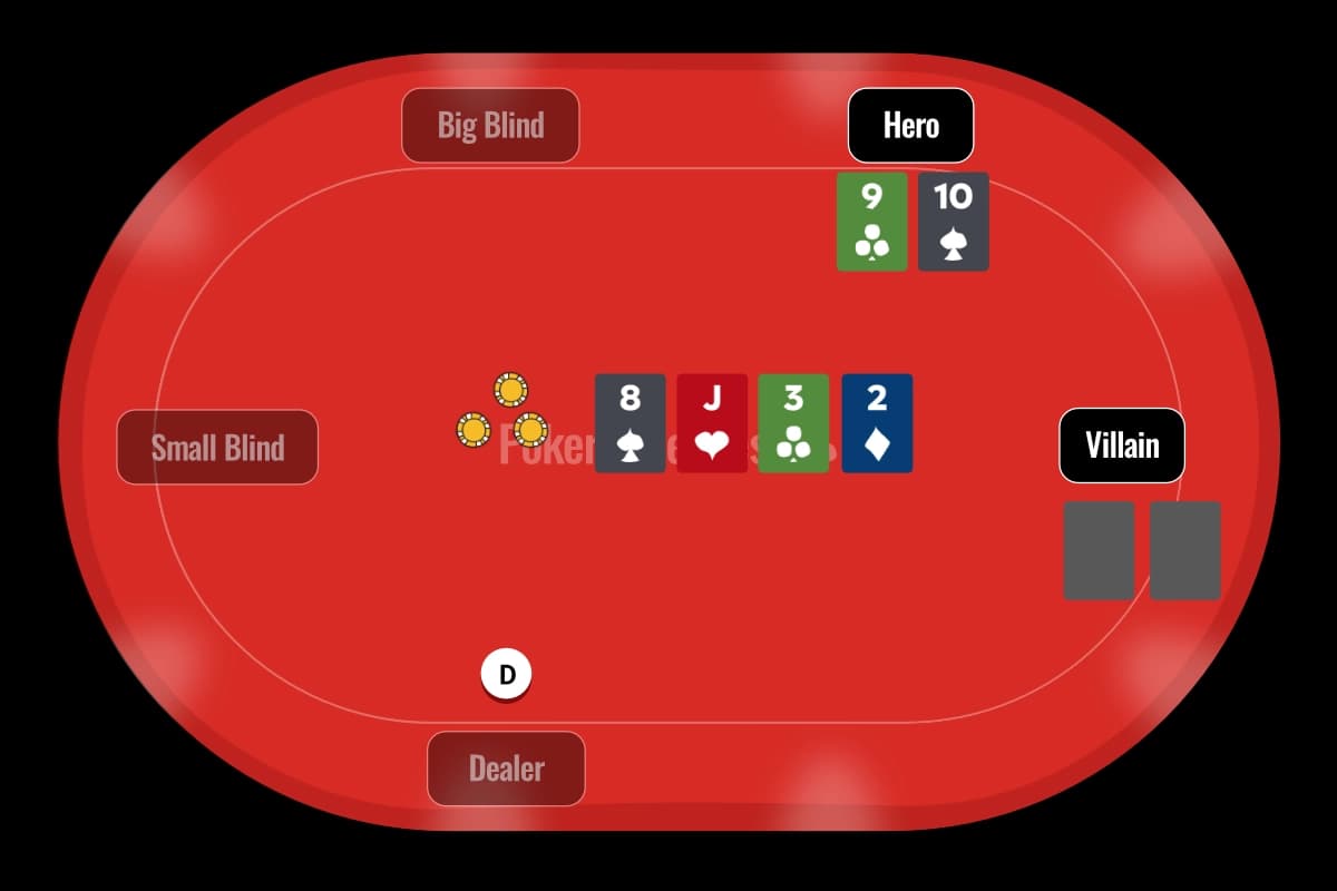 Illustration of a poker table with cards showing an open-ended straight draw.
