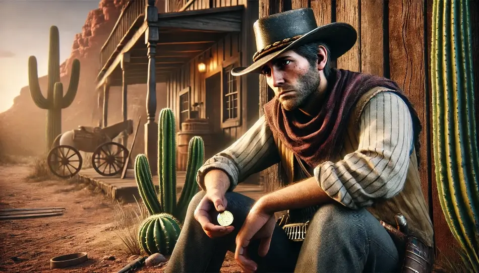 Image of a sad and poor cowboy in a Western setting