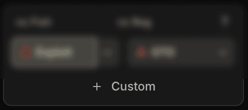 El widget de referencias activas, con los menús vs Fish y vs Reg atenuados y el botón + Custom destacado abajo.