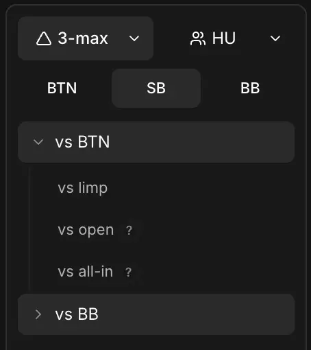 Panneau de sélection des situations parentes dans la sidebar de l'onglet Global EV.