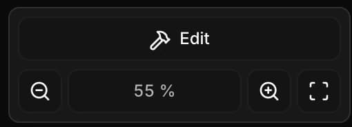 Tree controls in the Postflop sidebar: the Edit button, then a row with zoom out, the zoom level (55%), zoom in and a button to fit the tree to the screen.