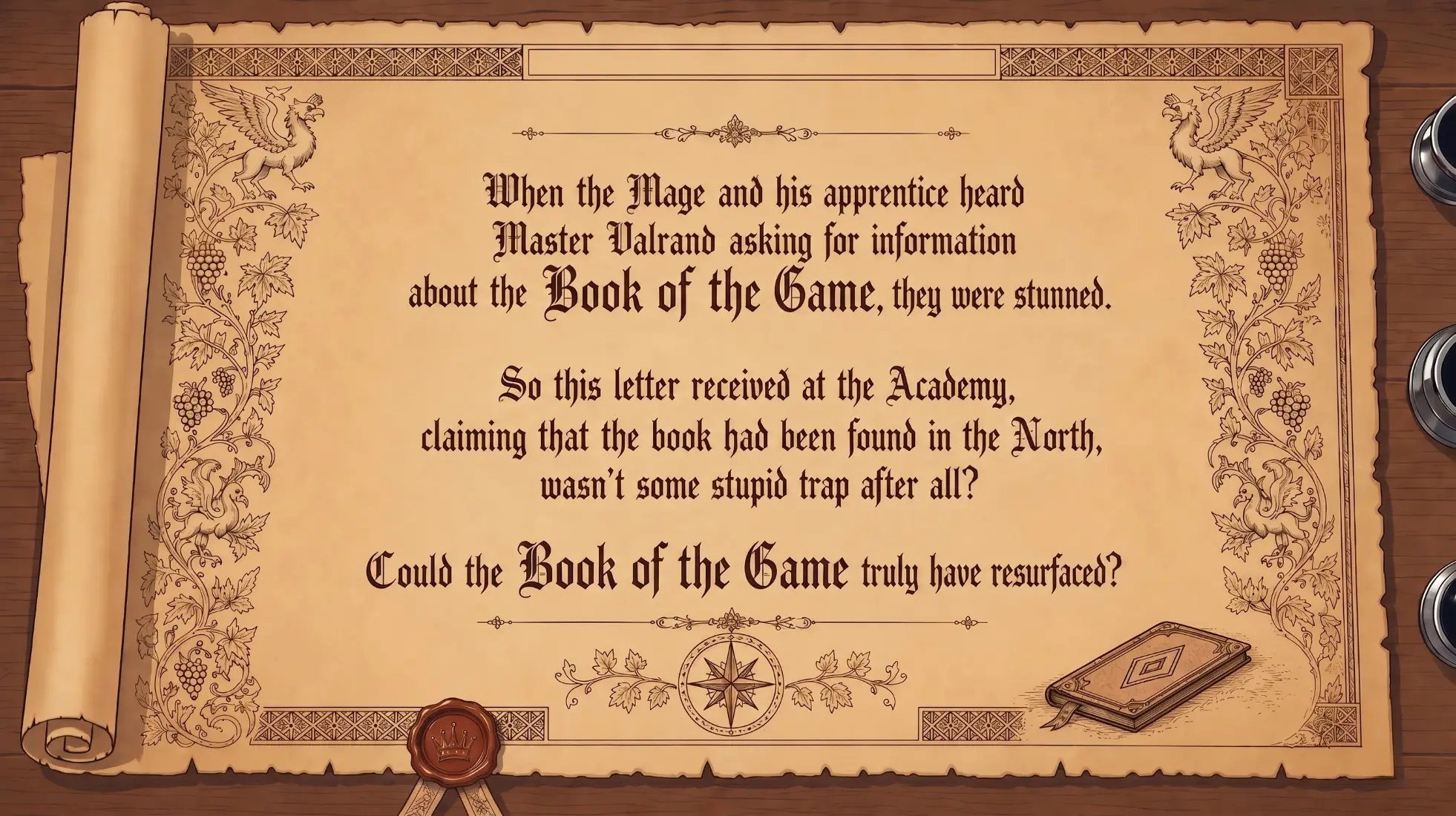 Parchment evoking the Book of the Game found in the North.