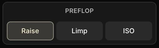 The pot type selector in the sidebar of the Postflop Summary view, with the Raise (selected), Limp and ISO options.