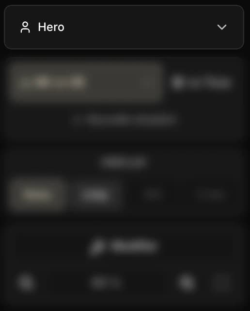 Sidebar of the Postflop tab: only the profile selector, at the very top, is sharp and shows "Hero", a dropdown that lets you add Fish, Reg or another profile. The rest of the sidebar (situation, vs filter, preflop pot type, tree controls) is deliberately blurred to isolate that selector.