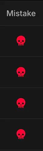 La columna Error aparece a la derecha cuando el filtro Solo errores está activo, con una calavera roja por mano.