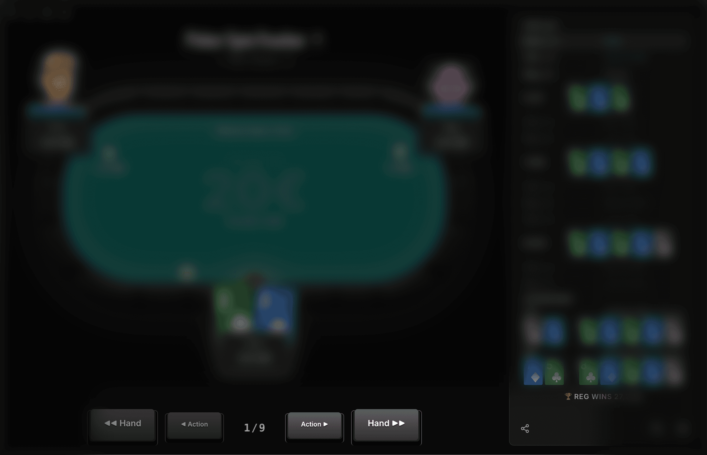 Les contrôles de navigation Hand et Action en bas du Replayer.