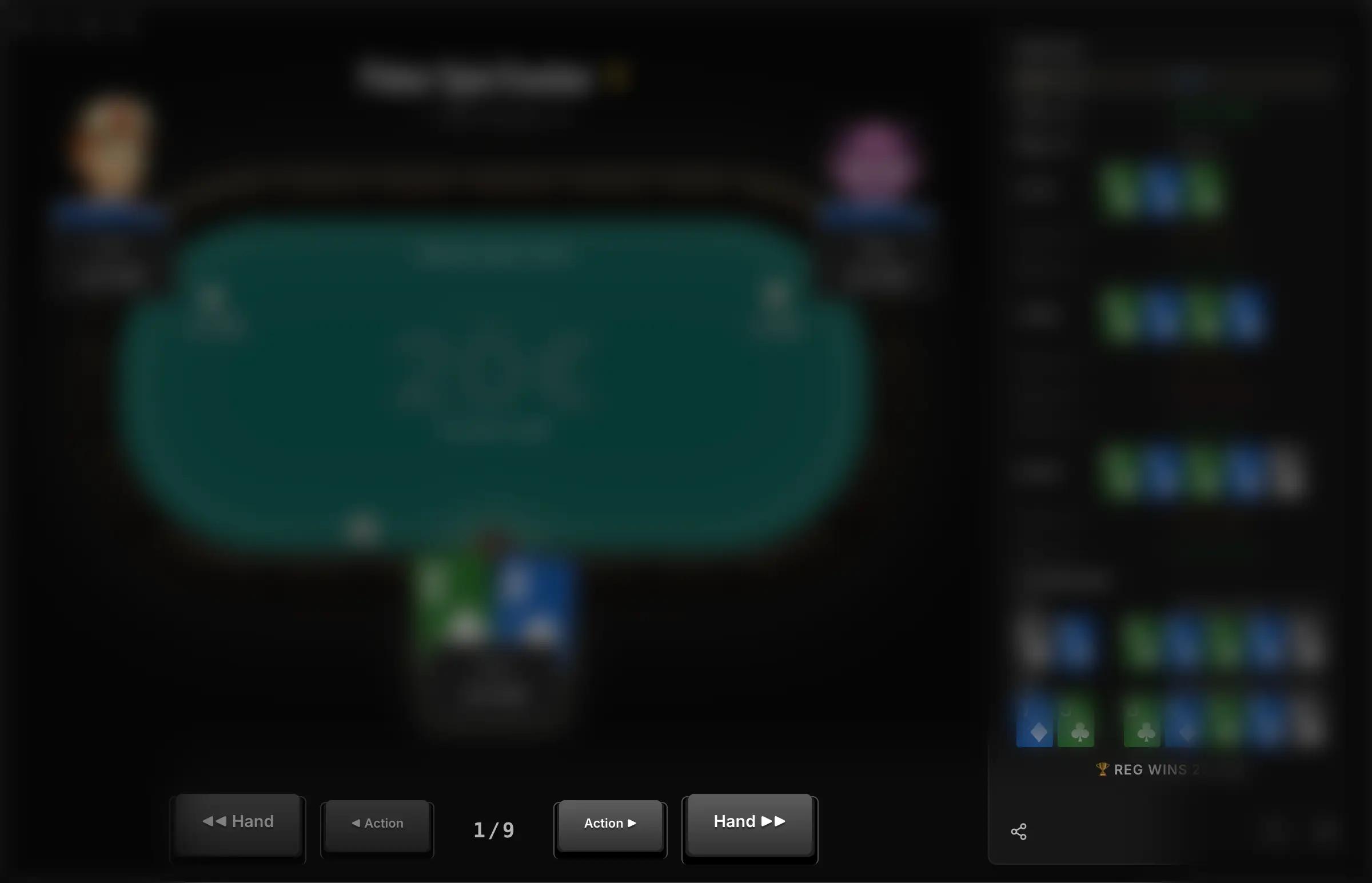 Los controles de navegación Mano y Acción en la parte inferior del Replayer.