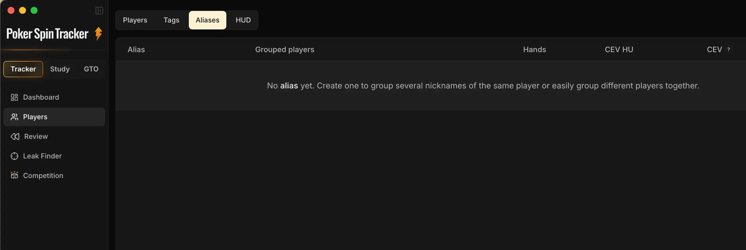 Pantalla de gestión de los alias del tracker.