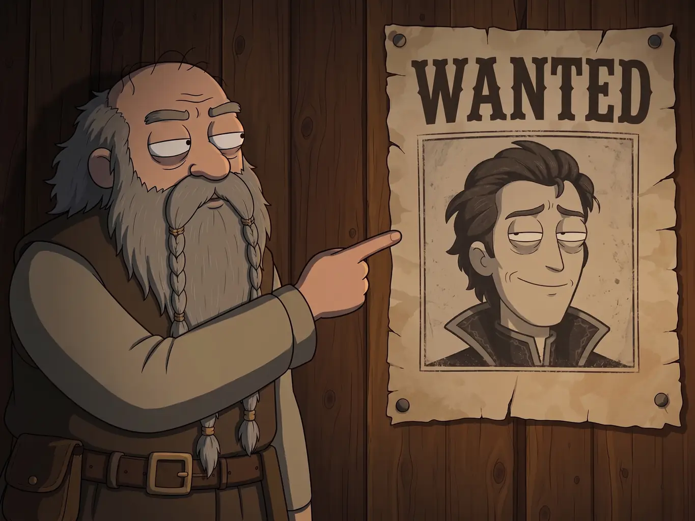 Un personnage désigne une affiche « Wanted » sur laquelle figure un joueur.