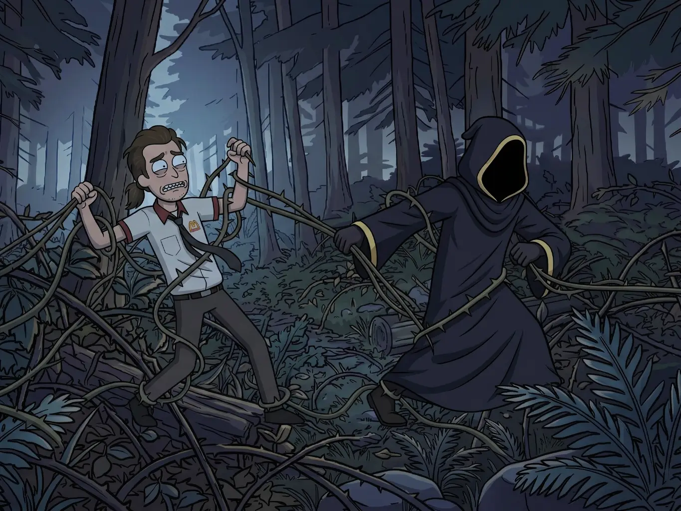 Playful illustration of a necessary but not very fun step