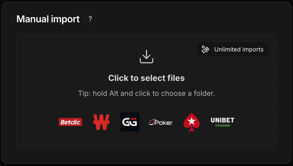 Zone d'import manuel du tracker