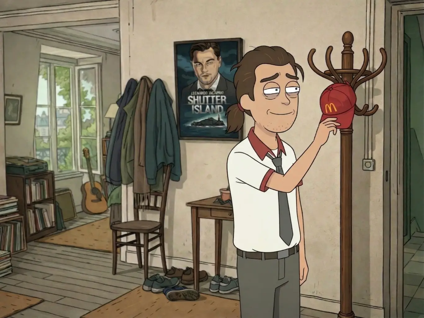 Illustration d’un joueur qui rentre chez lui avec une casquette McDonald’s.