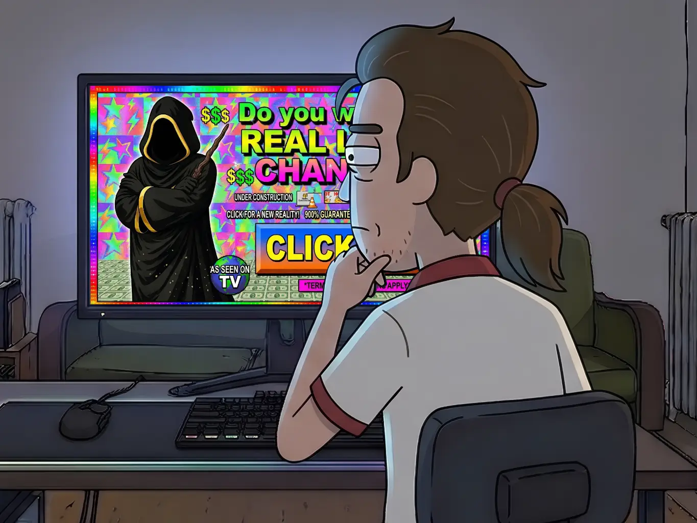 Personne qui réfléchit dans une cuisine