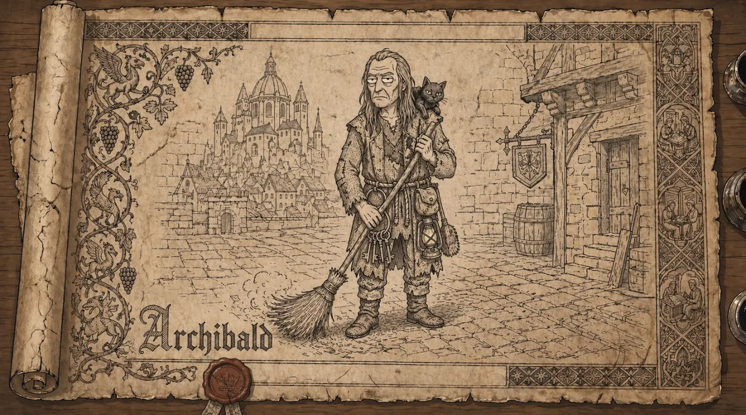 Retrato de Archibald, el guardián de la Academia Poker Sciences.