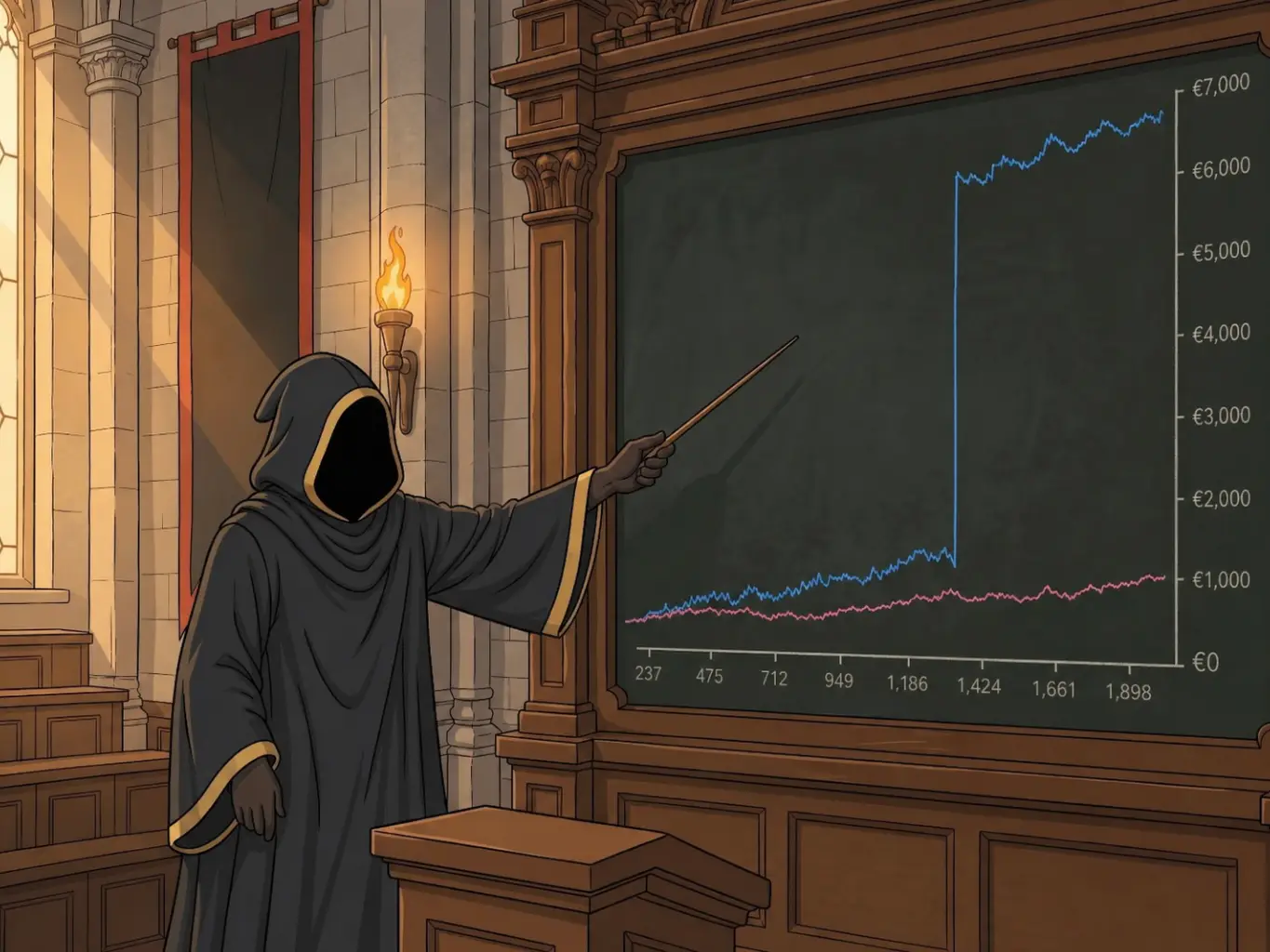 Ilustración humorística de un cuadro para subrayar un gran run afortunado.