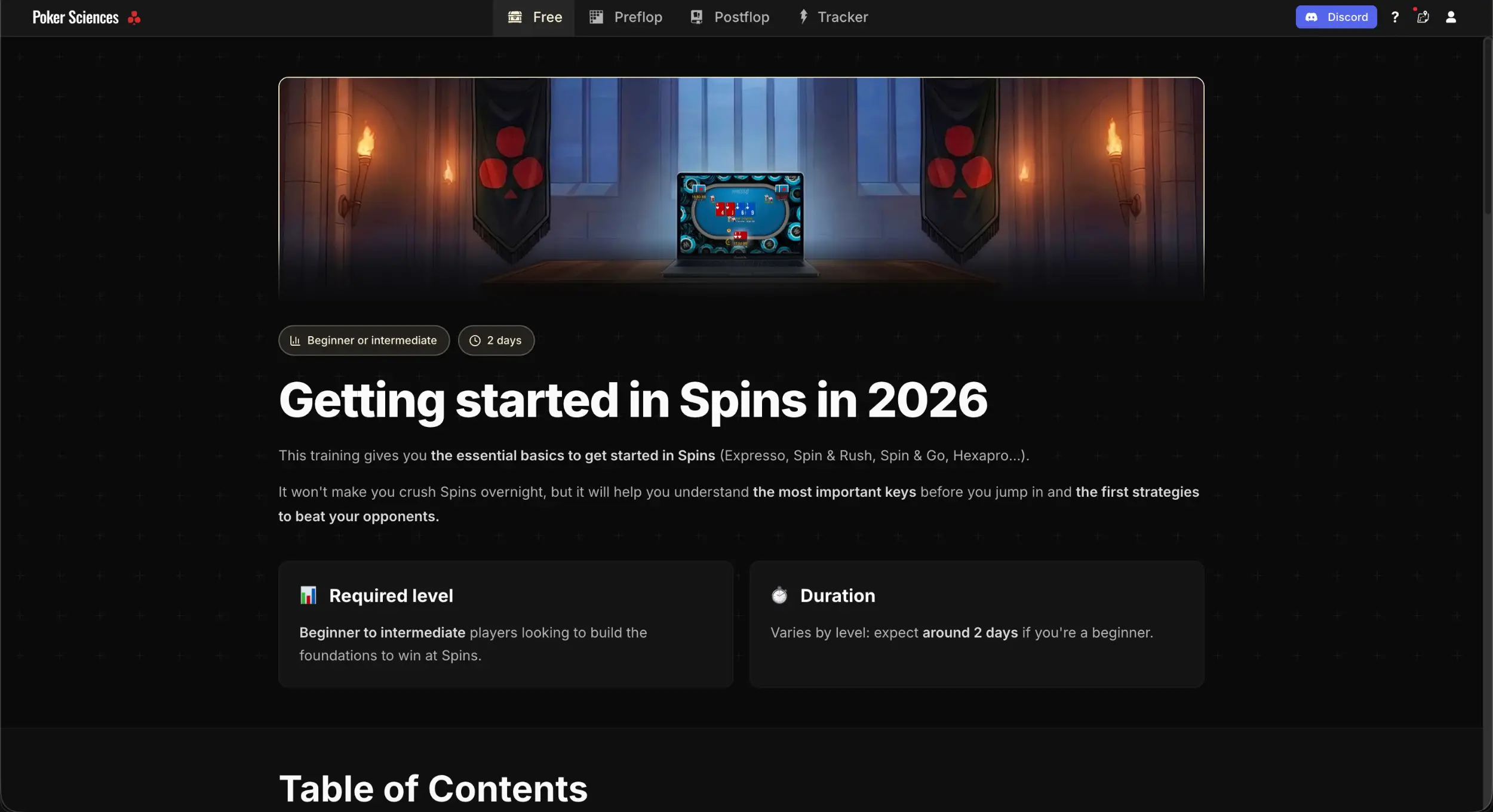 Capture d’écran de la Formation gratuite de Poker Sciences pour les Spins.