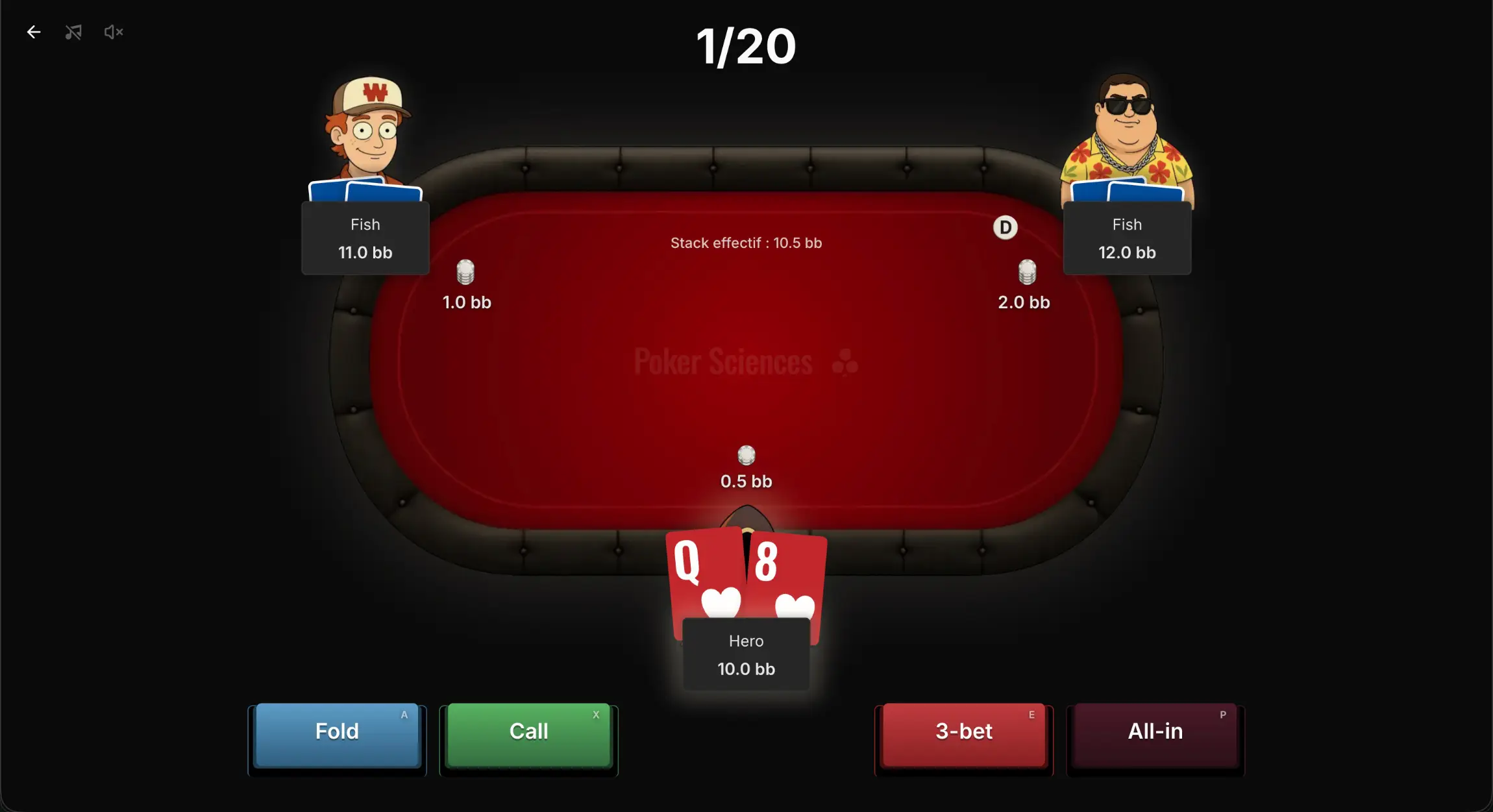 Capture d’écran du Trainer de Poker Sciences.