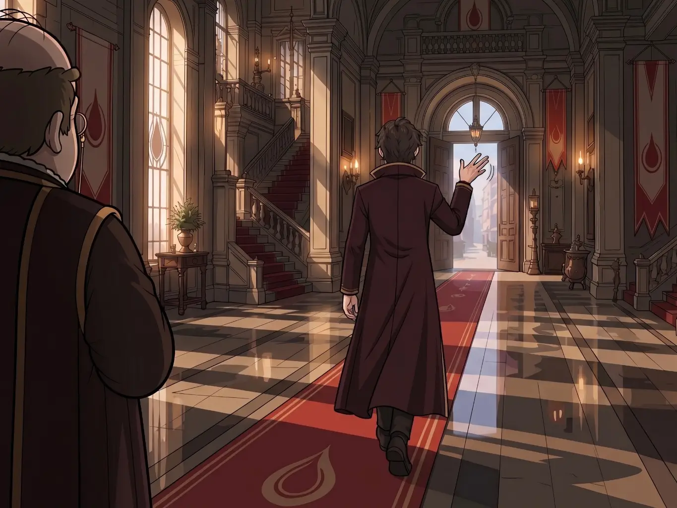 Personnage qui s'en va rendre visite à un vieil ami.